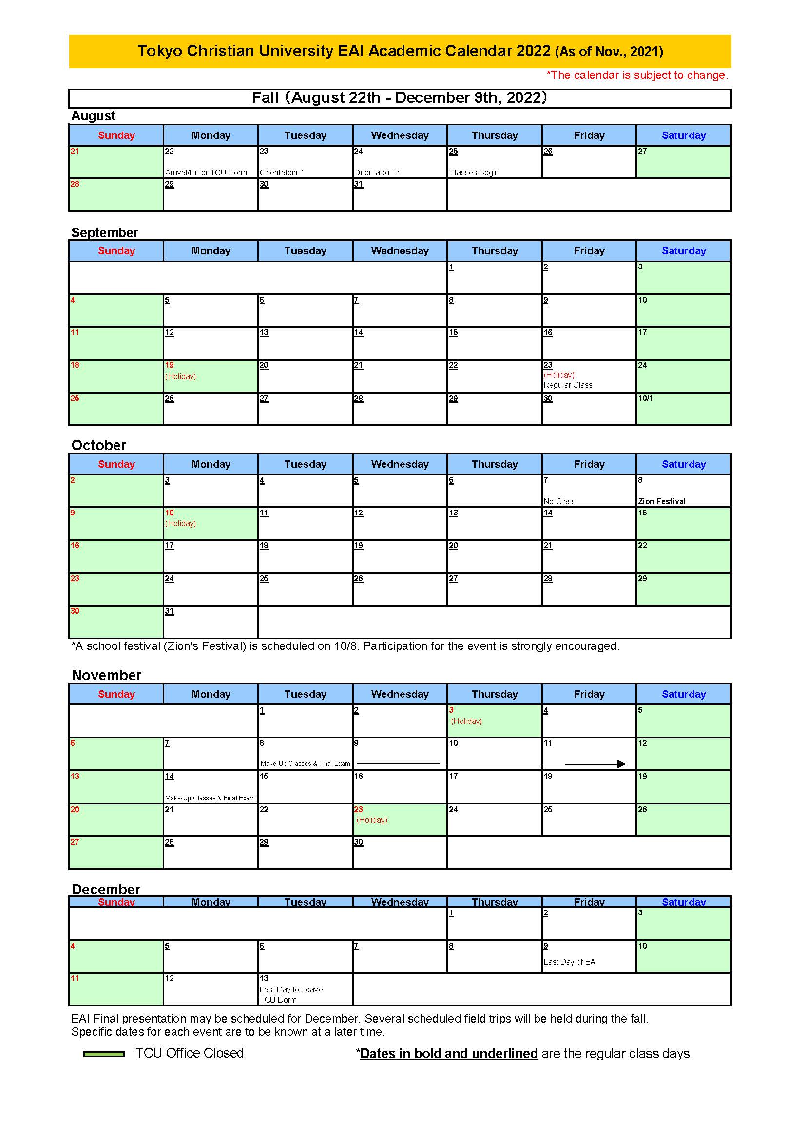 Tcu Academic Calendar 2023 Eai Academic Calendar - Tokyo Christian University